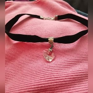 Black velvet choker with clear heart pendant, Small